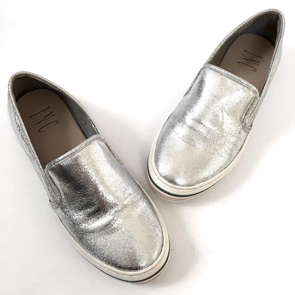 INC International Concepts Junior Girls Silver Platform Slip on Loafer Shoes